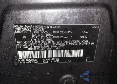 2018 Toyota Rav4 Le from USA, damaged, VIN JTMBFREV5JJ251642